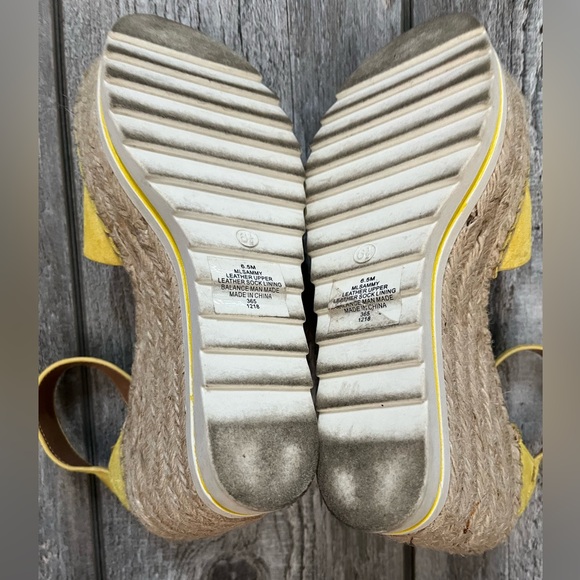 Marc Fisher Yellow Suede Espadrille Wedged Sandals - 6.5 M - Picture 7 of 8